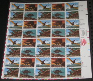 US #2422-5 25¢ Dinosaurs Block of 4, Complete sheet of 40, og, NH, VF