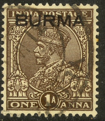 BURMA 1937 KGV 1a Dark Brown Portrait Issue Sc 4 VFU