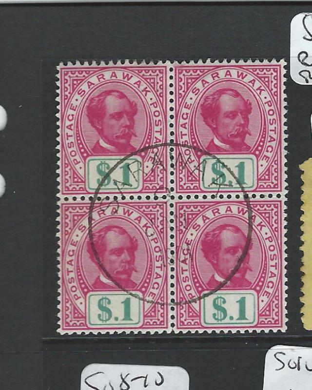 SARAWAK (P0703B) $1.00 BROOKE SG47 BL OF 4 SON CANCEL VFU POSSIBLY UNIQUE!!