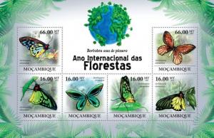 MOZAMBIQUE 2011 SHEET INTERNATIONAL YEAR OF FORESTS BUTTERFLIES INSECTS