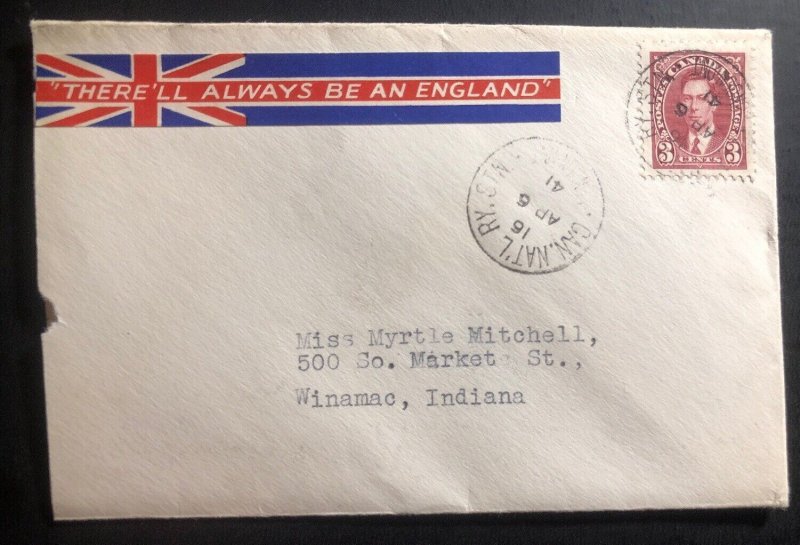 1941 London Canada Patriotic cover to Winamac IN USA Always Be An England WW2
