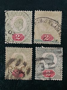 1881 & 1902-11 GB Pocket lot of 5 stamps 2p U/HR/F/VF/Perfin SC#88,130,130a,130c