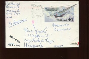 UXC25 USED AIRMAIL POSTAL CARD TO SAN JOSE DE MAYO URUGUAY WITH 'RETOUR' MARK