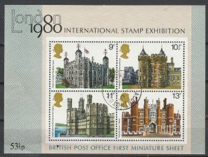 $1. 99CENT STARTS #41 GREAT BRITIAN 1980 STAMP EXPO S/S USED