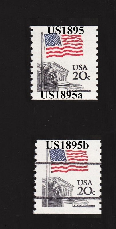 Single 20c Flag US #1895, #1895a. #1895b Lot (3) MNH F-VF