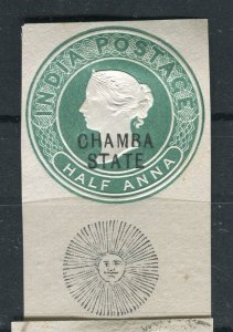 INDIA; CHAMBA 1890s early classic QV fine Mint Postal Stationary PIECE