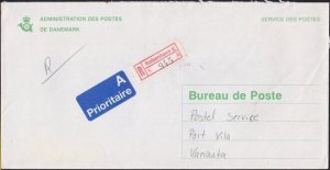 DENMARK 1991 Official PO Registered cover to Vanuatu via Australia.........B2651