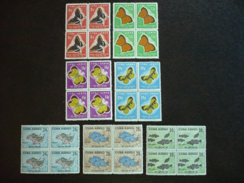 Stamps - Cuba - Scott# C185-C191 - Mint Hinged Set of 7 Stamps in Blocks of 4