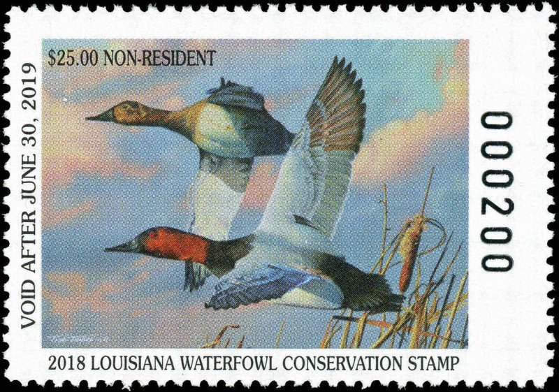 LOUISIANA #30/30A  2018 STATE DUCK STAMPS CANVASBACK by Tim Taylor