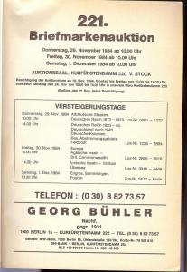 Buhler: Sale # 221  -  221. Briefmarkenauktion, Georg Buh...