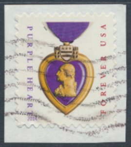 USA Sc# 4704b  Used SA on piece  Purple Heart 2014 see details / scan