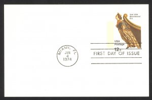 USA Sc# UX67 (no cachet) FDC Postal Card (a) (Miami, FL) 1974 Ship's Figurehead