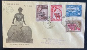 1958 Accra Ghana First Day Cover FDC to New York Usa Talking Drums