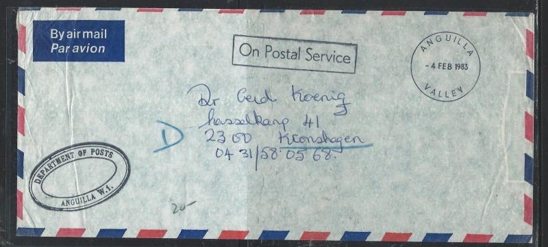 ANGUILLA  (P2903B) 1983 OPS DEPT OF POSTS STAMPLESS TO GERMANY