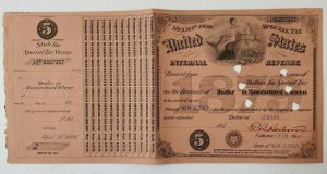 US 1879 $5 Internal Revenue Special Tax Tobacco Dealer Stamp Sheets w/Signature