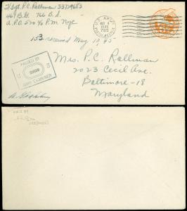 MAY 4 1945, WWII, US ARMY APO 785 CDS, APO 520 Air Force ITALY, W/ Letter, #UC5!