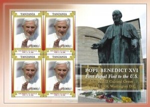 Tanzania 2008 - Pope Benedict XVI Visits US - Sheet of 4v - Scott 2530 - MNH