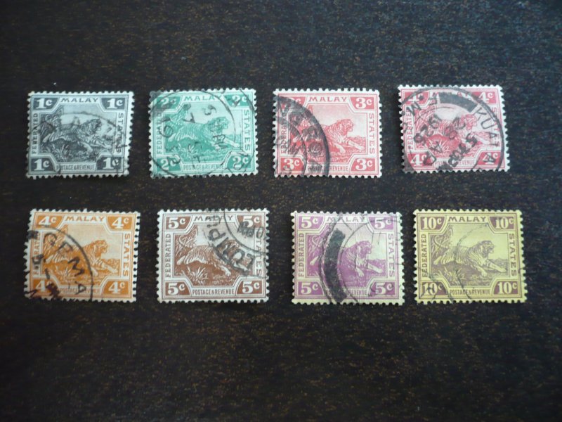 Stamp  Malay Federated States-Scott#42,50,52,56-59,64- Used Part Set of 8 Stamps