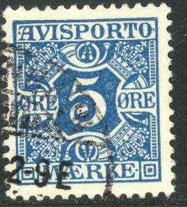 DENMARK 1907 5o Blue NEWSPAPER STAMPS Sc P2 VFU