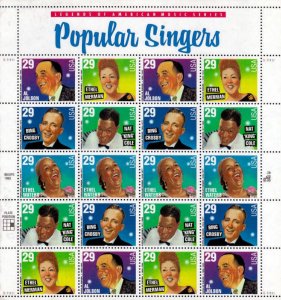 1994 29c Popular Singers, Sheet of 20 Scott 2849-53 Mint F/VF NH