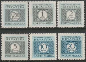 Croatia 1942 Sc J20-25 postage due set MH