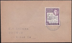 FALKLAND Is DEPS 1946 GVI 1/- Map on cover South Georgia cds...............B2939