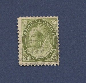 CANADA - Scott 84 - used - 20 cent Olive - Victoria - 1900