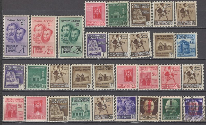 COLLECTION LOT OF #1120 ITALY SOCIAL REPUBLIC 31 STAMPS  1944+ CLEARANCE