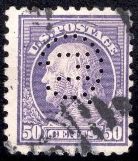 US Stamp #477 50c Franklin USED SCV $80. Perfin cancel