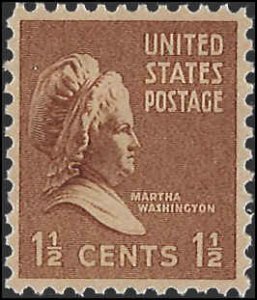 Scott# 805  1938 1½c bis brn  Martha Washington   Mint Never Hinged - Very Fine