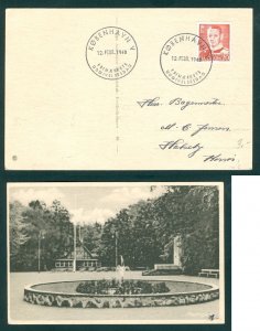 Denmark. Postcard, FD Cancel. 1948. Plantagen. King  20 Ore. Addressed