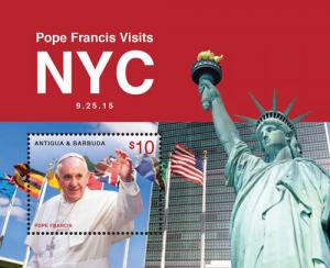 Antigua - 2016 POPE FRANCIS Visits NYC Collection - Souvenir sheet - MNH