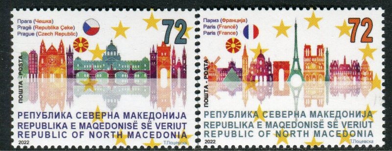 319 - NORTH MACEDONIA 2022 - Macedonia in EU - Paris - Prague - MNH Set