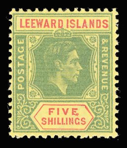 Leeward Islands 1943 KGVI 5s shows RETOUCHED VALUE TABLET variety MLH. SG 112bb.