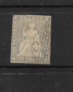 SWITZERLAND 1854 1F GREY LILAC BLACK TREAD  FU SG 38