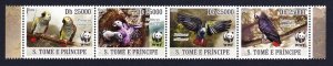 Sao Tome Birds WWF Grey Parrot Strip of 4v 2009 MNH MI#3777-3780