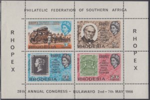 RHODESIA Sc # 240a CPL MNH SOUVENITR SHEET of 4 - STAMPS on STAMPS, ROWLAND HILL