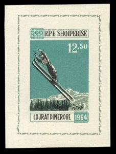 Albania #709A Cat$50, 1963 Winter Olympics, imperf. souvenir sheet, never hinged