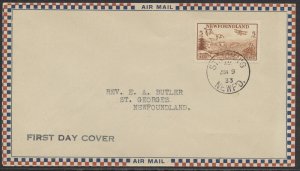 1933 Newfoundland #C13 5c Air Post FDC Roessler Airmail Envelope Rev Butler