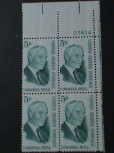 ​UNITED STATES-SC#1235-CORDELL HULL-MNH-IMPRINT PLATE BLOCK-61-YEARS OLD-VF