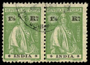 PORTUGUESE INDIA Sc 375K USED PAIR - 1921 1½r - Ceres, Ordinary paper-Pf 12x11½