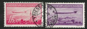 LIECHTENSTEIN Scott C15 -C16 used 1936 Graf Zeppelin set CV$210