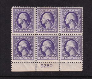 1918 Washington 3c Sc 530 MHR (1) with original gum, Type IV, plate block (9M