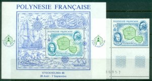 French Polynesia 1986 STOCKHOLMIA Stamp Ex Scientists & Explorers + MS MUH