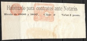 PUERTO RICO 1896-97 5p on 7p50c Notary Contracts Revenue Stamp Paper Unused