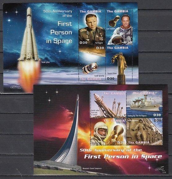 Gambia, Scott cat. 3353-3353. 1st Man in Space, Yuri Gagarin, 2 sheets of 4.