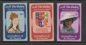 ST. VINCENT GRENADINES #243-245 1982 PRINCESS OF WALES MINT VF NH O.G