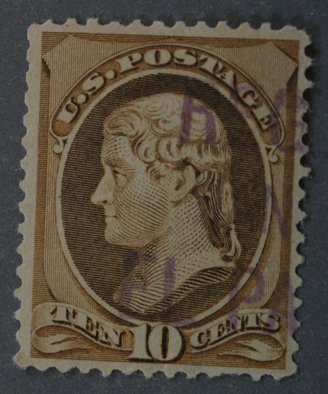 United States #209 10 Cent Jefferson Used Light Puple Cancel Very Fine