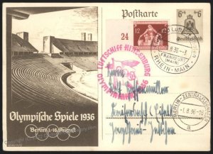 Germany 1936 Berlin Olympics Hindenburg LZ129 Zeppelin Mi32Ia Flown Cover 110202