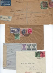 INDIA 1920s 40s FOUR COVERS FRANKED K GEORGE V & VI ISSUES ONE REGISTERED & TWO